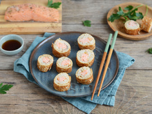 Makis de crêpes au riz et au saumon mi-cuit aux herbes aromatiques MOWI Traiteur