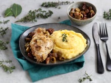 Lapin aux olives provençales et polenta