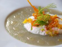 Purée de fenouil, mousse d'oranges, huile d'argan
