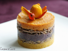 Trilogie de patates douces et confit de canard