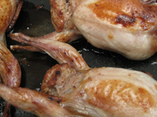 Cailles au miel, farce de girolle et chair à saucisses