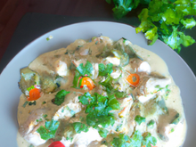 Poulet aux verdures d'été,à la crême de coco et coriandre