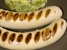 Boudin de sanglier, écrasée de pommes de terre, huile de potiron