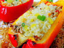 Poivrons farcis au riz pimenté au parmesan