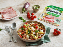 Pâtes à l’italienne aux aubergines, tomates et jambon de porc