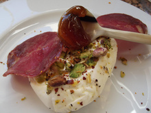 Burrata, pistaches, coppa, miel de callune