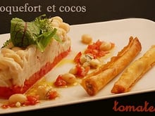 Cocos de Paimpol à la crème de Roquefort au tartare de tomates et croustillant