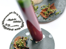 Gaspacho de betteraves à l'orange sanguine et à la roquette avec son pesto de roquette à la noisette et au tome de brebis