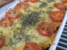 Gratin de pâtes chèvre-tomates-origan