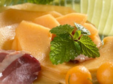 Carpaccio de melon de Nérac en infusion de poivre et verveine citronnée