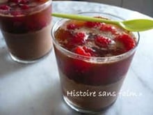Verrine Mousse au chocolat, framboises et gelée de thé parfumée à la menthe