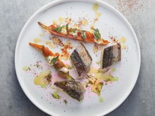 Maquereaux, carottes aux agrumes et sauce au Saint Agur