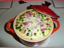 Clafoutis de petits pois, jambon et Boursin