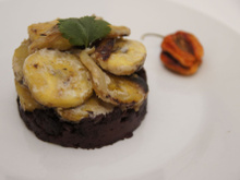 Boudin noir, banane plantain au lait de coco
