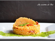 Risotto au chorizo et au parmesan et son pesto de roquette