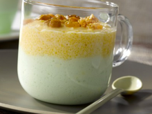 Cremeux de polenta sucrée sur pannacotta au génépi