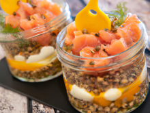 Verrines lentilles moutardées et saumon fumé