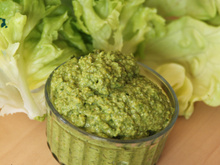 Pesto de salade verte (laitue et feuille de chêne) à la pistache