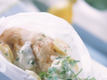 Cuisses de lapin en papillote et sa crème citronnée et herbe