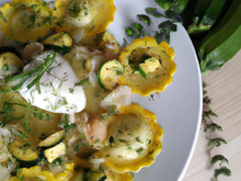 Ravioles de Saint Jacques au thym et courgette