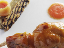 Cuisse de lapin confite au citron au sel, gâteau d'aubergine au sésame