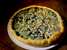 Quiche aux blettes, roquefort et raisins secs