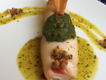 Cabillaud  farci au pesto en robe de jambon cru