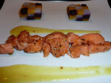 Saumon moelleux épicé, mosaïques de légumes, panais aux saveurs thaï en sauce