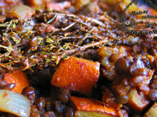 Mijoté de potimarron, tomates, oignons et lentilles vertes