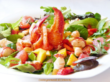 Salade de homard et crevettes à la vinaigrette de framboise et fraise