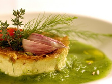 Flan à l'ail rose de Lautrec sur émulsion de persil