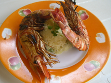 Gambas à la coriandre et pommes de terre écrasées