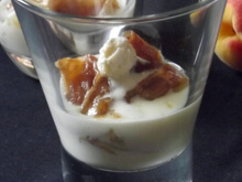 Verrine croustillante pommes,abricot sauce mascarpone au litchi