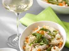 Risotto aux asperges vertes et fines lamelles de veau