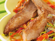 Aiguillettes de canard rôties sur fondue de légumes