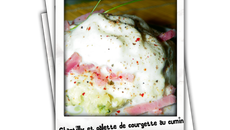 Chantilly et galette de courgette au cumin, allumettes de jambon
