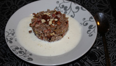 Timbale de crozets à la chataîgne et son espuma de reblochon