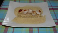 Noix de St. Jacques poêlées sur lit de choucroute et beurre blanc