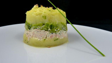 Parmentier de saumon, poireauxau boursin poivre