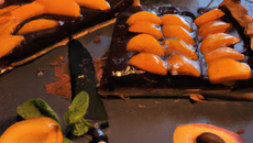 Tarte ganache chocolat verveine aux abricots pochés
