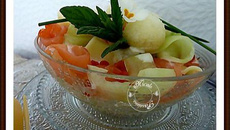 Salade papardelle, concombre saumon sorbet citron