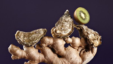 Huîtres, kiwi, gingembre et lait de coco