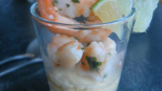 Purée de pois chiches, crevettes sauce thaïe