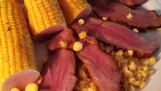 Aumonieres de mais et magrets de canard fumé