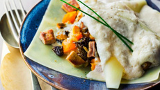 Raviole de Dinde aux Abricots et aux Morilles