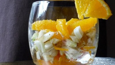 Verrines de carottes à l'orange,émincé de fenouil aux raisins de corinthe