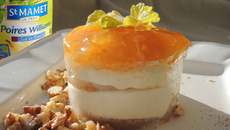 Mousseline de chocolat blanc aux épices, poires Williams safranes