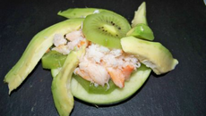 Millefeuille fantaisie de kiwi pomme crabe vinaigrette d'agrume