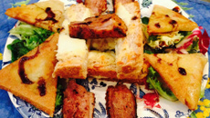 Magret de canard, mouillette de mozzarella et samoussas aux gourgettes