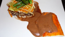 Filet de haddock et son écume cacao, duxelle de shiitakés